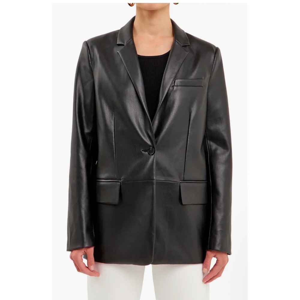 Endless Rose Faux Leather‎ Blazer L Black Oversized Dark Academia Chic